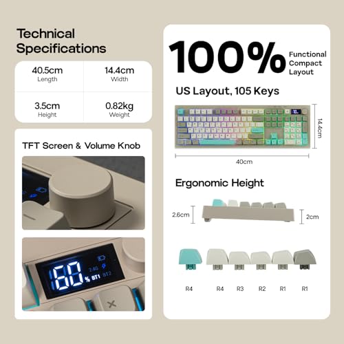 EPOMAKER Aula S102 PRO Membrane Gaming Keyboard w/TFT Screen & Volume Knob | Silent Keyboard w/ Number Pad for PC Game/Office, BT/2.4G/USB, RGB Backlit, Creamy Silicone Structure (Grey) - color: Grey