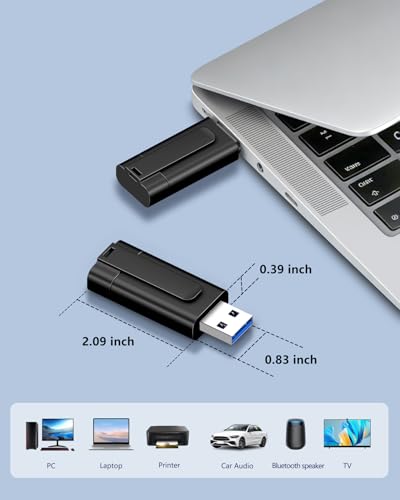 USB Flash Drive 64GB 1-Pack TEWENE exFAT USB 3.0 Thumb Drive & USBC Adapter | Clip Retractable Zip Drive USB Memory Stick Jump Drives USB Flash Drive 64GB for Data Backup (Black)
