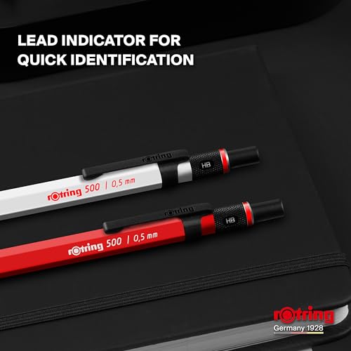 rOtring 500 Mechanical Pencil, White Hexagonal Plastic Barrel and Non-Slip Textured Metal Grip, 0.5mm, HB Lead, 1 Count - Precision, Comfort, Sleek, Writing - color: White
