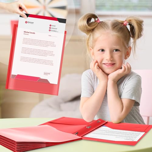 Henoyso 24 Set Take Home Folders with Clear Front Pocket, School-to-Home Communication Folder Bulk for Back to School Classroom, Heavy Duty Plastic Parent-Teacher Homework Folders (Red) - color: Red