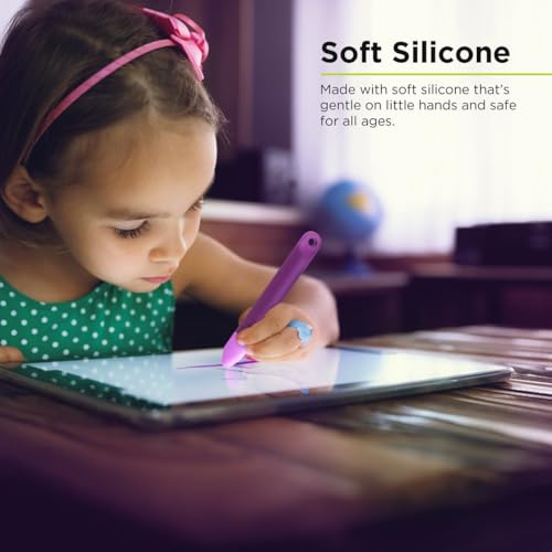 PureGear Kids Stylus Pen with Straps, Kid-Friendly Stylus Pen for Touch Screens, Compatile with iPad, Tablets, Kindle, iPhone, and All Touch Screen Devices, 2 Pack (Blue & Purple)