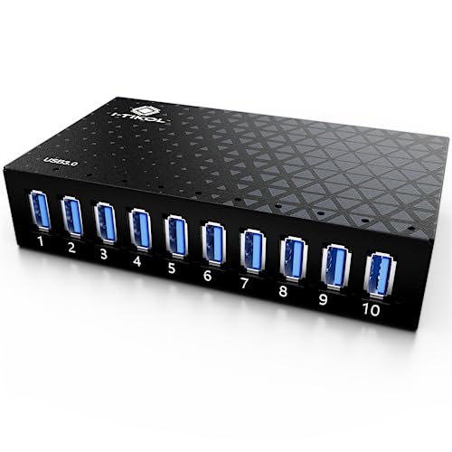 10 Ports USB Hub 3.0 Powered Aluminium - USB Hub Charger - Multiple Port - USB Splitter Hub with Power Adapter 12V/5A/60W - for Laptop, PC,Flash Drives, HDD,Hard Drive,Mouse,XPS,Xbox,Keyboard