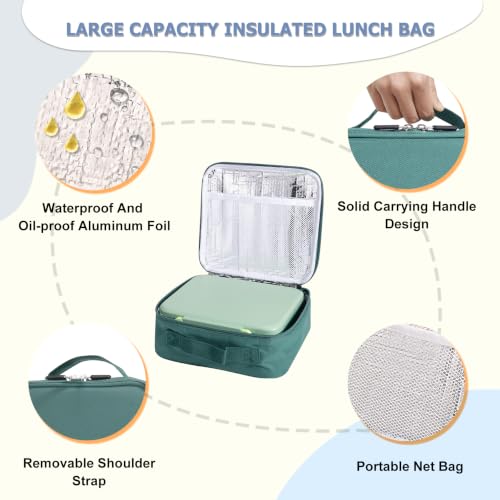 Bento Lunch Box for Kids with 8oz Soup Thermo Leak-Proof Lunch Food Containers with Snack Sauce Container for Kid Girls Boys to School, Green Bag - color: Green Bag