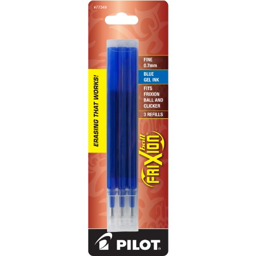 Pilot FriXion Gel Ink Pen Refill 3-pk Pouch for Erasable Pens Fine Point (.7) Blue Ink; Make Mistakes Disappear, Refill Your FriXion For No More White Out With America’s #1 Selling Pen Brand
