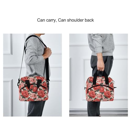 ALAZA Pink Red Roses Leaves Insulated Lunch Bag Women Men Portable Reusable Cooler Lunch Tote Bag for Work Office Picnic College - color: Multi 04