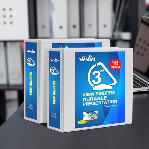 ViVin Durable 3 inch D Ring View Binder, Large 3" Slant-D Ring with 725-Sheet Capacity, Fit 8.5" x 11" Paper, 10 Pack(White) - color: White, size: 3 Inch, style: 10 Pack