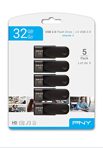 PNY 32GB Attaché 4 USB 2.0 Flash Drive, Black, (Pack of 5)