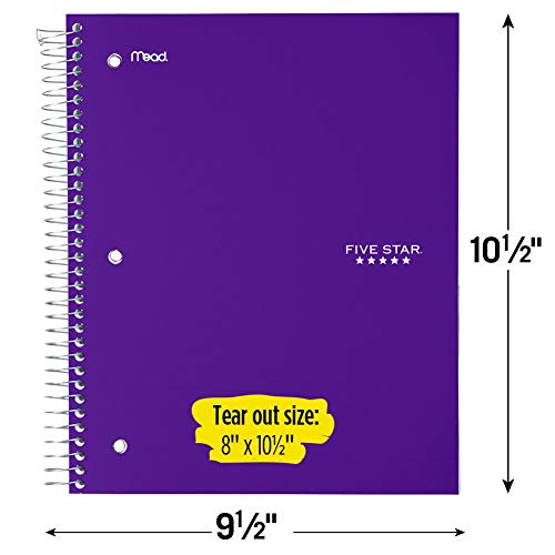 Five Star Spiral Notebook + Study App, 5 Subject, Wide Ruled Paper, 8" x 10-1/2", 200 Sheets, Fights Ink Bleed, Water Resistant Cover, Amethyst Purple (38739) - color: Amethyst Purple, size: 8" x 10.5" (Pack of 1)