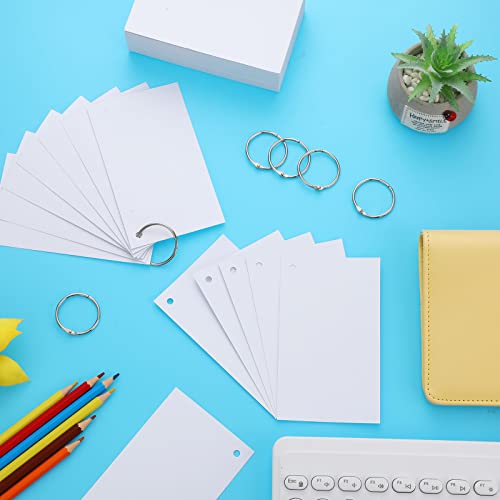 Yexiya 500 Pcs Index Cards with Rings Study Supplies Punched Lined Flash Cards with Holes Ruled Single Hole Notes and Metal Rings for Adults Office(3 x 5 Inch,Blank White) - color: Blank White, size: 3 x 5 Inch