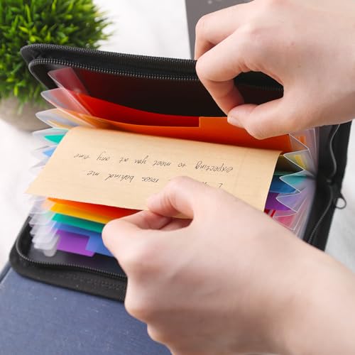 Koogel Expanding File Folder, 13 Pockets Small Accordion File Holder Organizer with Labels for Receipt Cards, Document, Zipper Closure, Bill Business, Coupons Storage, Classroom, 8.3X5.1 Inches, Black