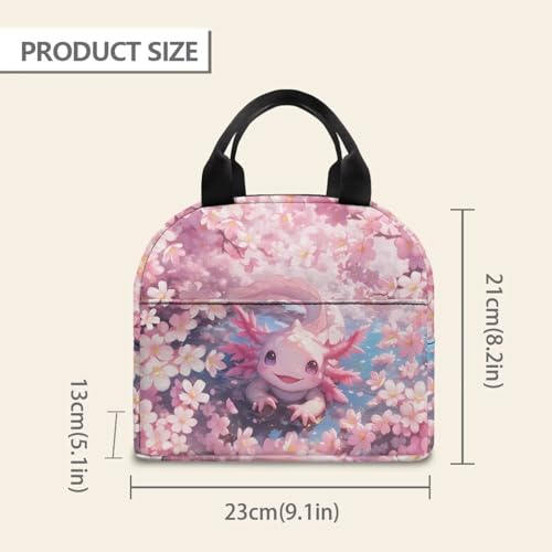 Cute Axolotl Lunch Bag for Girls Portable Handle Large Thermal Cooler Bag Kids Insulated Lunch Box Multifunctional for Elementary Middle School High School - color: Cute Axolotl