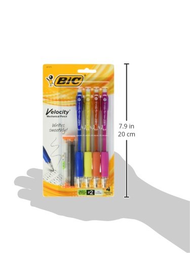 BIC Velocity Mechanical Pencils, With Colorful Barrel, Medium Point (0.7 mm), School Supplies for Students and Teachers, 4-Count Pack - size: 4 Count (Pack of 1)
