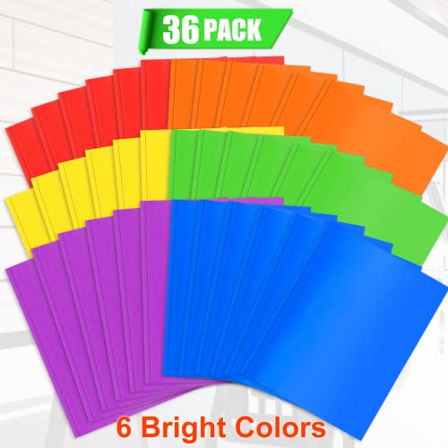 Officygnet 36 Packs Plastic Folders with Pockets and Prongs, Bulk Heavy Duty Plastic Folder, Multicolor 2 Pocket Folders for School and Office Supplies, File Folder Letter Size