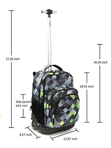 Tilami Rolling Backpack Armor Luggage School Travel Book Laptop 18 Inch Multifunction Wheeled Backpack for Kids and Students - color: Green Plaid