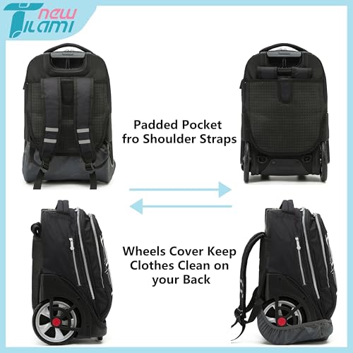 NEW TILAMI 19 Inch Rolling Backpack with Lunch Bag for Girls Boys Wheeled Laptop Backpack Durable Carry-on Bag School Travel, Skate Board - color: Black Skate Board