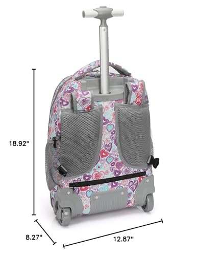 Tilami Rolling Backpack for Kids 19 inch Backpack on Wheels for Boys & Girls - color: Colorful Hearts
