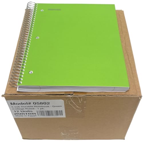 Mintra Office Durable Spiral Notebooks, 5 Subject (Green, College Ruled 12pk) - color: Green, size: College Ruled 12pk