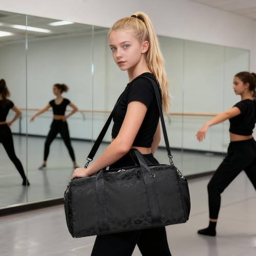Jumpopack Dance Bag for Girls Duffle Bag Girls Overnight Bags Sleepover Gym Gymnastics Bags with Shoe Compartment and Wet Pocket,Leopard Shape - color: Leopard Black