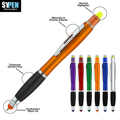 SyPen Bible Highlighter with Pen and Stylus for Touchscreens, 3 in 1 Combo, All Yellow Highlighters, All Black Ballpoint Ink, Wax Gel Highlighters, Multi-Color Barrels, Pack of 12 - size: 1 Count (Pack of 12)