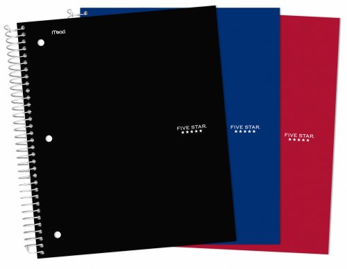 Five Star 5-Subject Notebooks, Red, Black and Navy, 3 Pack (08283)