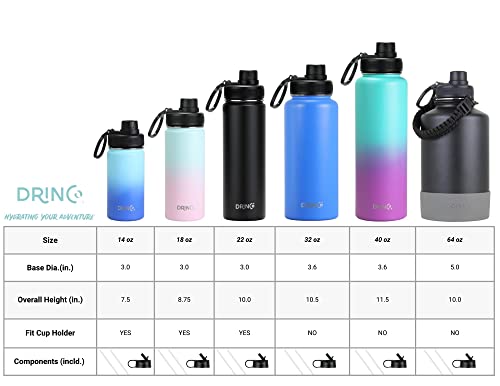 DRINCO Stainless Steel Water Bottle Spout Lid Vacuum Insulated Double Wall Water Bottle Wide Mouth (40oz 32oz 22oz 18oz 14oz) Leak Proof Keeps Cold or Hot (22 oz, 22oz Ombre Fuschia Teal) - color: 22oz Ombre Fuschia Teal, size: 22 Ounces