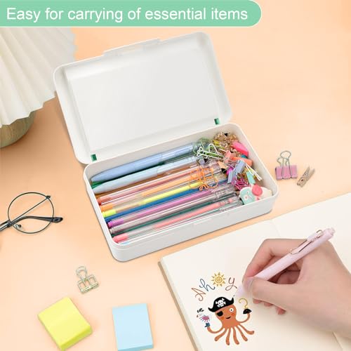 SFLHHDM Pencil Box, Double Layer Large Capacity, White Green, 1pcs | Plastic, Snap-tight Lid, Stackable Storage, For Gel Pen Pencils Crayons - color: White Green-1pcs