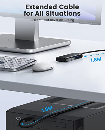ORICO USB 3.0 Hub, 4-Port USB Hub with 6Ft Long Cable, Ultra Slim USB Splitter for Laptop MacBook Pro, iMac, Surface Pro, XPS, PS5,PC, Flash Drive, Mobile HDD - size: 6.0Ft