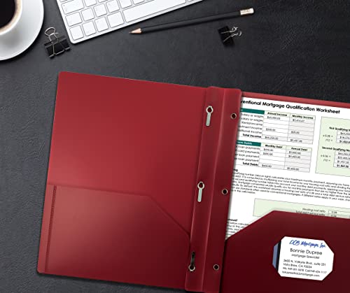 Better Office Products Burgundy Plastic 2 Pocket Folders with Prongs, 24 Pack, Heavyweight, Letter Size Poly Folders with 3 Metal Prongs Fastener Clips, Burgundy Red