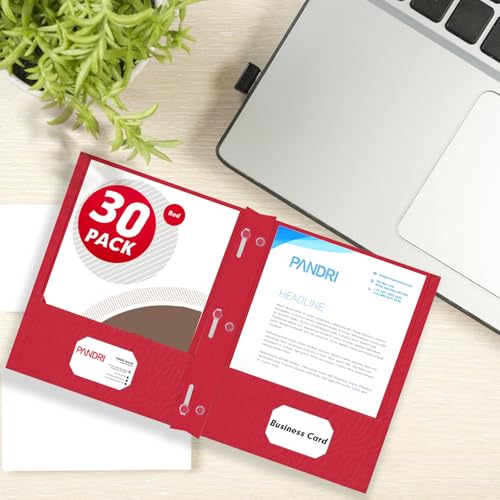 Two Pocket Folders, PANDRI 30 Pack Two Pocket Folders with Prongs, 3 Prong Folders Designed for Office and Classroom, Letter Size Red - color: Red