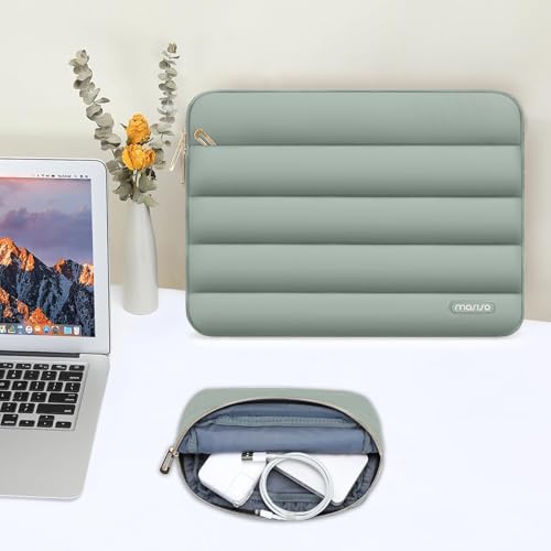 MOSISO Laptop Case 13.3 inch,13-13.3inch Puffy Laptop Sleeve,Antique Green | Compatible with MacBook Air 13.6 M5 M4 M3 M2 M1/Neo/Pro 13/14,HP Dell ASUS Lenovo,Polyester Horizontal Bag with Small Case - color: Antique Green, size: 13.3 inch