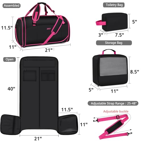 Convertible Garment Duffel Bags for Travel, 4-in-1 Carry on Duffle Bag for Women with Backpack Straps & Waterproof Shoe Pocket, Hanging Suit Dress Weekender Bag for Business, Wedding, 3pcs - color: C-Black Red
