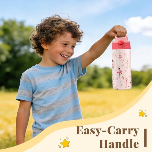 12oz Ballet Kids Water Bottle, Ballerina Water Bottle for School, Pink Kids Insulated Bottles with Straw & Handle, Leak-Proof, BPA-free, Straw Lid, Stainless Steel for Travel Gift Cup for Girls - color: Ballet