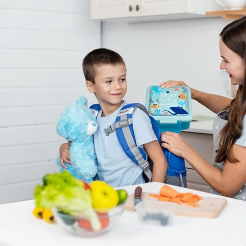 JXXM Bento Lunch Box for Kids with 8oz Soup Thermo,Leak-Proof Lunch Containers with 5 Compartment,Thermo Food Jar Food Containers for School (Blue-Octopus) - color: Blue Octopus