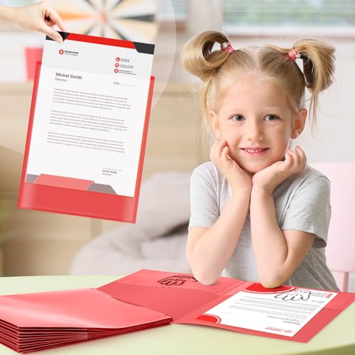 Henoyso 24 Pcs School to Home Folder with Pocket Plastic Heavy Duty Clipboard Folder with Clear Front Pocket Homework Take Home Folders for School Students Parent Teacher Communication(Red) - color: Red