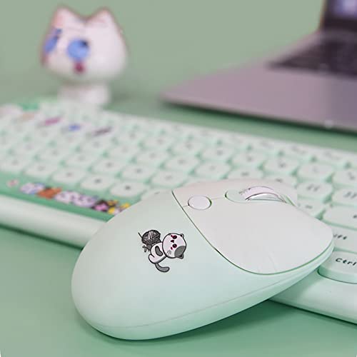 Cute Cat 2.4G USB Wireless Keyboard and Mouse Combo, Silent Keys, Candy Colors, Compatible with Notebook, PC (Green-110Keys) - color: Green-110Keys
