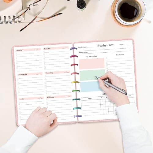 9 Disc Weekly Planner Undated Refills - Classic Size 53 Sheets/106 Pages Colorful Weekly Planner for Happy Planners Insert, 100 gsm White Paper, Lasts 1 Year, Undated, 7" x 9.25" - size: 1-Pack, style: 9-Disc/Classic Size