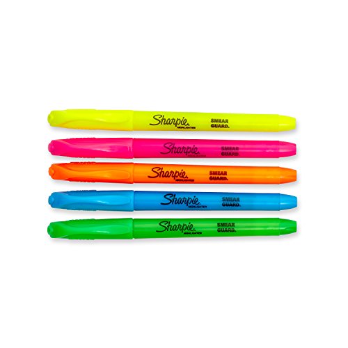 SHARPIE 27075 Accent Pocket Style Highlighter, Assorted Colors, 5-Pack