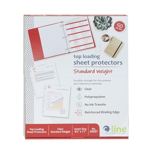 C-Line Top Loading Standard Weight Poly Sheet Protectors, Clear, 8.5 x 11 Inches, 50 per Box (62037) - color: Clear, size: Box of 50