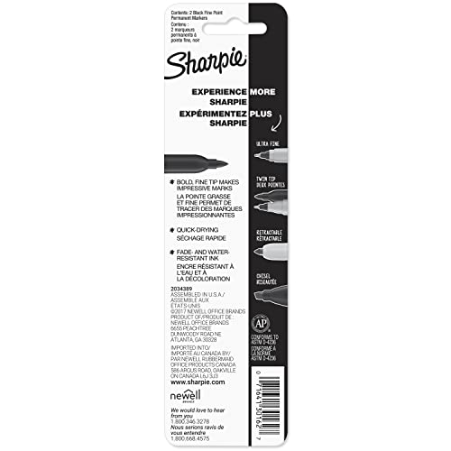 Sharpie 30162PP Permanent Markers, Fine Point, Black, 2 Count