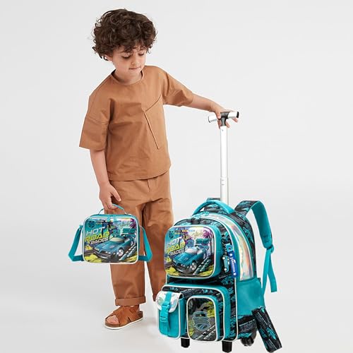 School Kids Rolling Backpack for Boys 17" Multiple Function Pockets - color: Blue-240525-lg