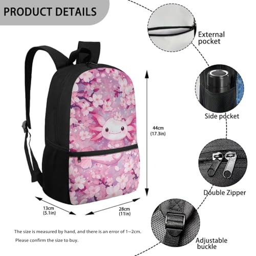 Cute Axolotl Kids School Bag Set 5 Pieces with Lunch Bag Pencil Case and Water Bottle Holder Large Capacity Backpack for Elementary School Students - color: Cute Axolotl