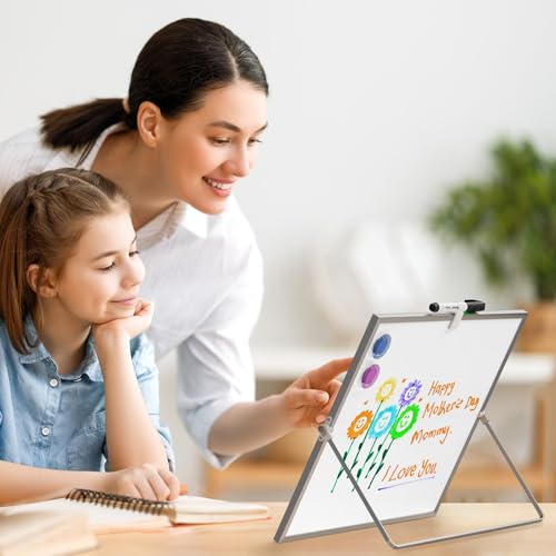 MaxGear Small White Board with Stand, 10" x 10" Double-Sided Whiteboard | Desk Mini Dry Erase Board for Drawing, Kitchen Grocery List, Memo, Planning, Magnetic Surface Aluminium Frame - size: 10"W x 10"H