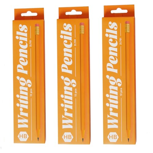 36 count #2 HB Pencils, Pre-sharpened Pencils with Eraser, 3 Pack 12pcs Number 2 Pencil for Writing, Drawing and Sketching, Ideal Back to School Supplies, Office Essentials, Yellow