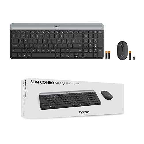 Logitech MK470 Slim Wireless Keyboard and Mouse Combo - Modern Compact Layout, Ultra Quiet, 2.4 GHz USB Receiver, Plug n' Play Connectivity, Compatible with Windows - Graphite - color: Graphite