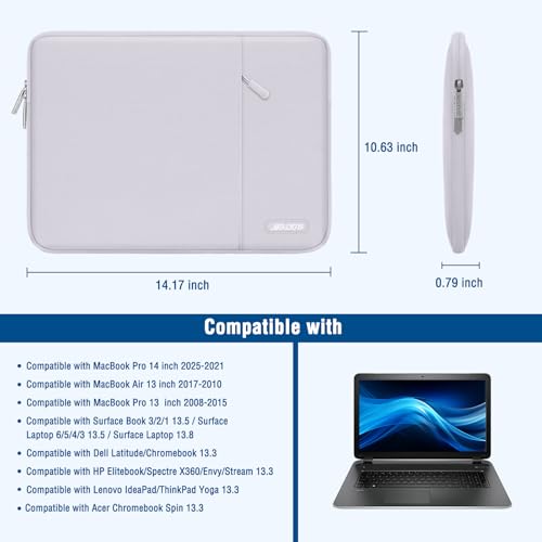 MOSISO Laptop Case 13.3 inch, 13-13.3 inch Laptop Sleeve Compatible with MacBook Air/Pro 13/Pro 14 M5 M4 M3 M2 M1, HP Dell ASUS Lenovo,Polyester Vertical Computer Sleeve Bag with Pocket, Dusty Lilac - color: Dusty Lilac, size: 13.3 inch