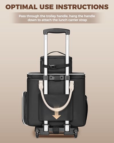 Ytonet Rolling Laptop Bag with Insulated Lunch Box, 15.6 In Rolling Briefcase for Women with Large Cup Holder, Detachable Trolley Roller Underseat Bags for Work, Office, Teacher, Travel, Black Beige - color: Black Beige