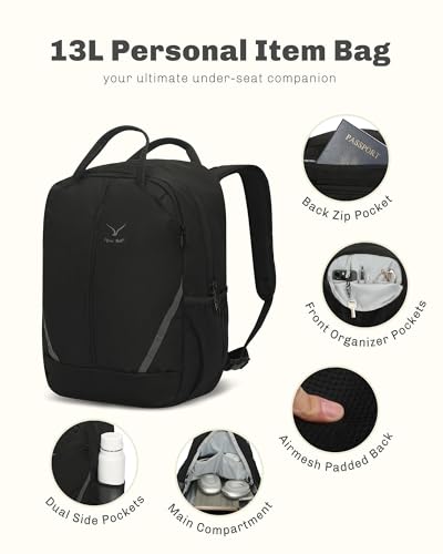 Hynes Eagle 2 in 1 Travel Backpack Set Rolling Backpack with Wheels Carry on Luggage 43L with Personal Item Bag for Men Women 17 inches Laptop Backpack Jet Black - color: Jet Black