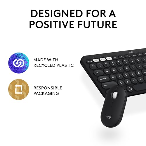 Logitech Pebble 2 Combo Wireless Keyboard and Mouse, Portable - Black | Quiet, portable, customizable, Logi Bolt, Easy-Switch, compatible with macOS, iPadOS, and Chrome - color: Black
