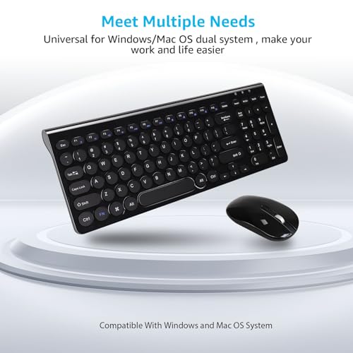 LeadsaiL Wireless Keyboard and Mouse Combo, Wireless USB Mouse and Computer Keyboard Set, Compact and Silent for Windows Laptop, Desktop, PC- Black - color: Black-Retro Key Cap