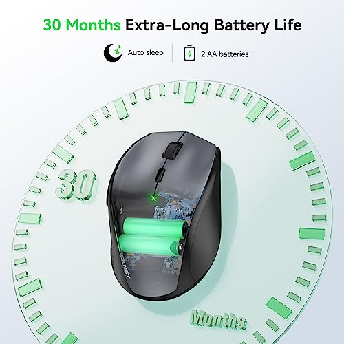 TECKNET Wireless Mouse, 2.4G USB Computer Mouse with 6-Level Adjustable 4800 DPI, Silent Quiet Click,30 Months Battery, Ergonomic Grips, 6 Buttons Portable for PC, Chromebook, Mac - Grey - color: Grey